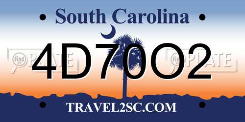 4D70O2 South Carolina License Plate