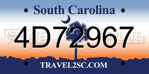 4D72967 South Carolina License Plate