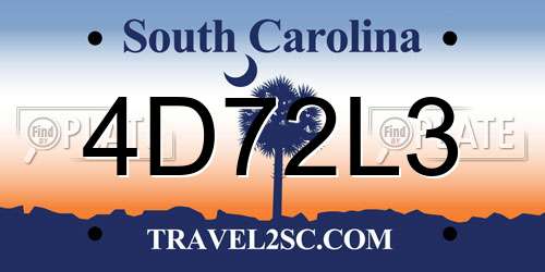 4D72L3 South Carolina License Plate