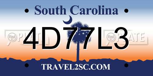 4D77L3 South Carolina License Plate