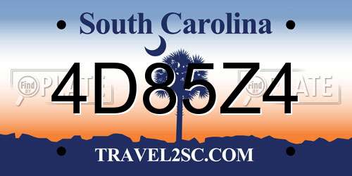 4D85Z4 South Carolina License Plate