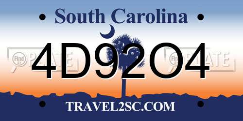4D92O4 South Carolina License Plate