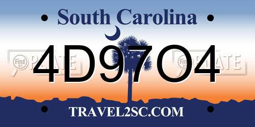 4D97O4 South Carolina License Plate