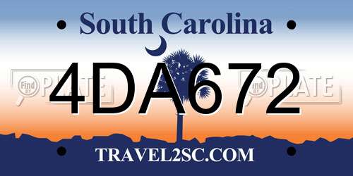 4DA672 South Carolina License Plate