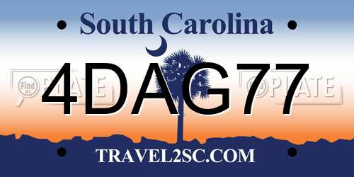 4DAG77 South Carolina License Plate