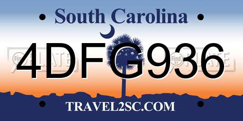 4DFG936 South Carolina License Plate