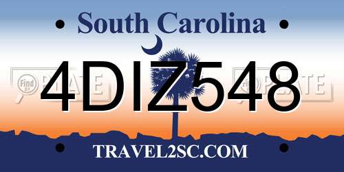 4DIZ548 South Carolina License Plate