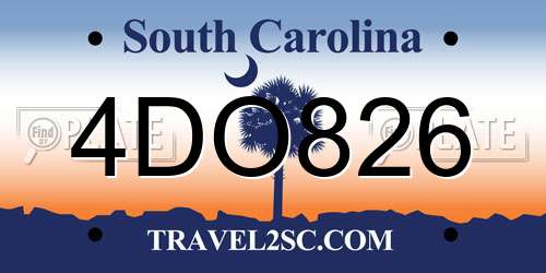 4DO826 South Carolina License Plate