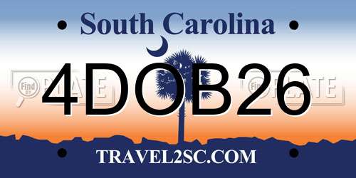 4DOB26 South Carolina License Plate