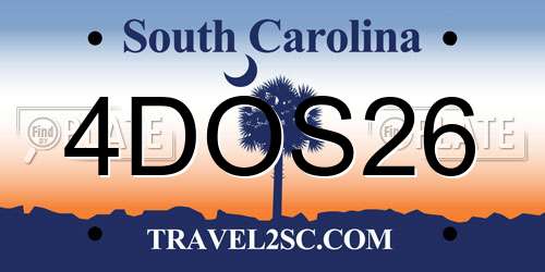 4DOS26 South Carolina License Plate