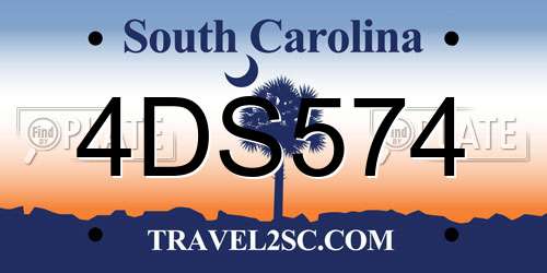 4DS574 South Carolina License Plate