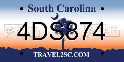 4DS874 South Carolina License Plate