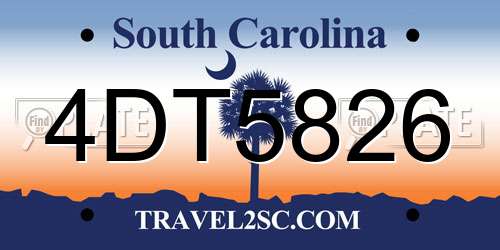 4DT5826 South Carolina License Plate