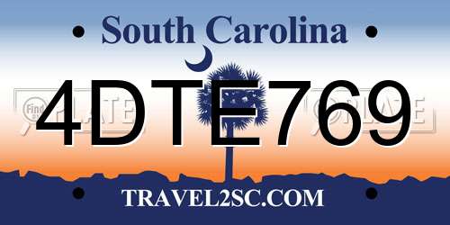 4DTE769 South Carolina License Plate