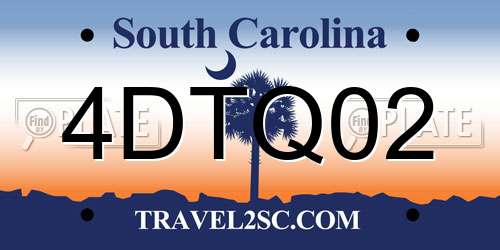 4DTQ02 South Carolina License Plate