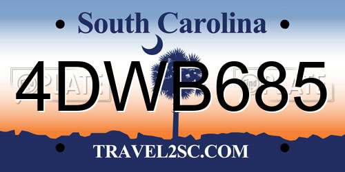 4DWB685 South Carolina License Plate