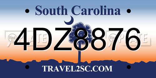 4DZ8876 South Carolina License Plate