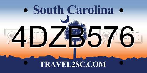 4DZB576 South Carolina License Plate