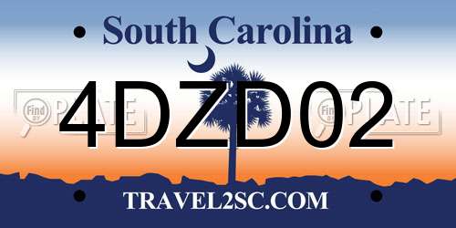 4DZD02 South Carolina License Plate