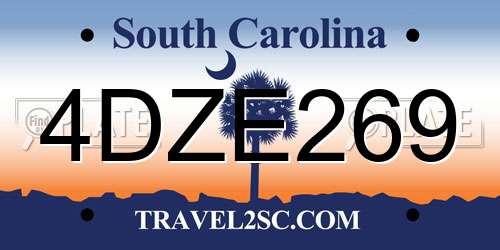 4DZE269 South Carolina License Plate