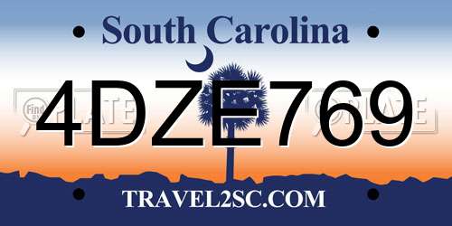4DZE769 South Carolina License Plate