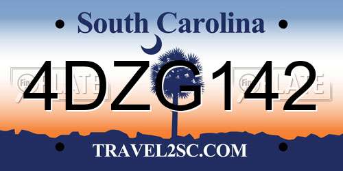 4DZG142 South Carolina License Plate