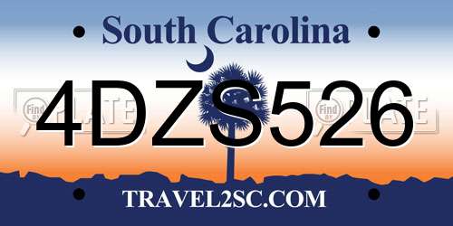 4DZS526 South Carolina License Plate