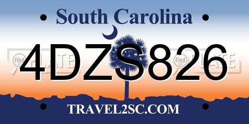4DZS826 South Carolina License Plate