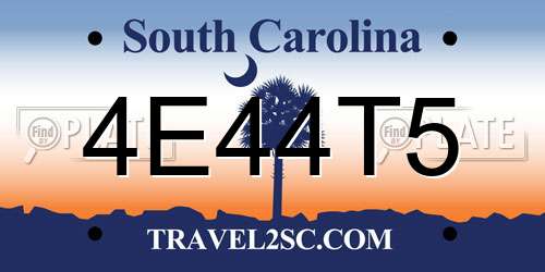 4E44T5 South Carolina License Plate