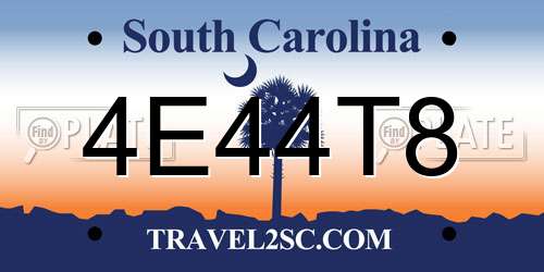 4E44T8 South Carolina License Plate