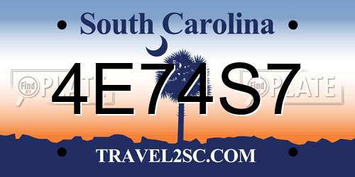 4E74S7 South Carolina License Plate
