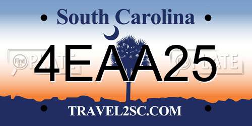 4EAA25 South Carolina License Plate