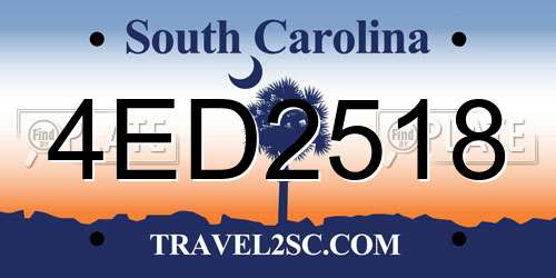 4ED2518 South Carolina License Plate