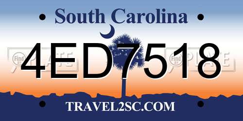 4ED7518 South Carolina License Plate