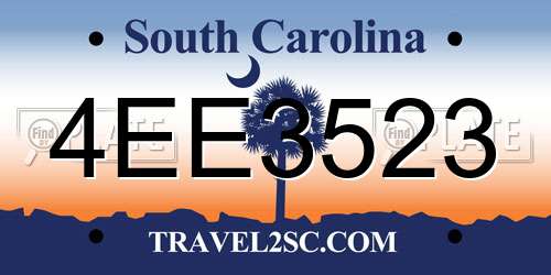 4EE3523 South Carolina License Plate