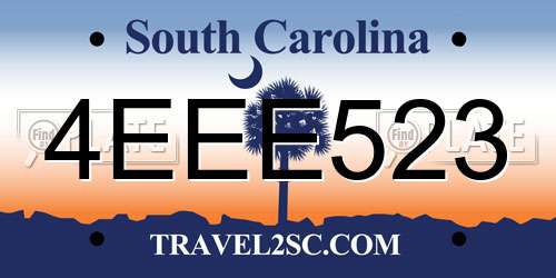 4EEE523 South Carolina License Plate