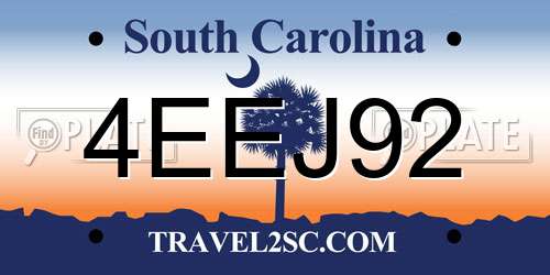 4EEJ92 South Carolina License Plate