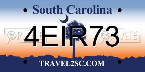 4EIR73 South Carolina License Plate