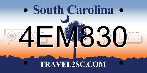 4EM830 South Carolina License Plate