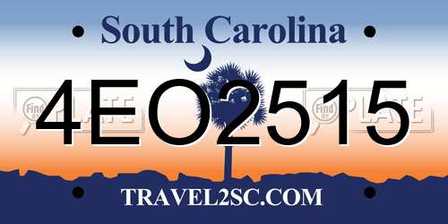 4EO2515 South Carolina License Plate