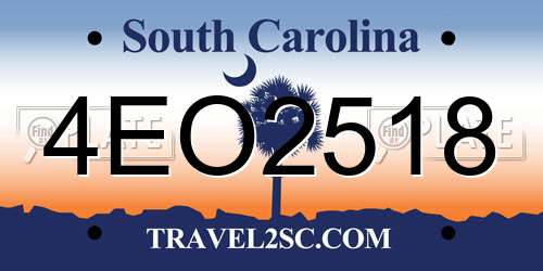 4EO2518 South Carolina License Plate