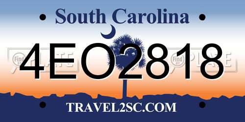 4EO2818 South Carolina License Plate