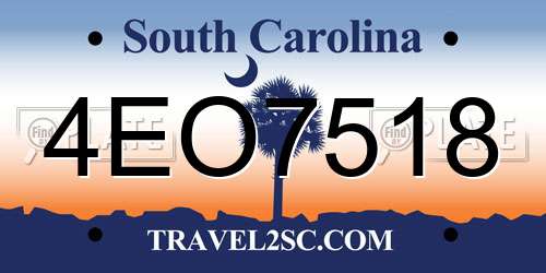 4EO7518 South Carolina License Plate