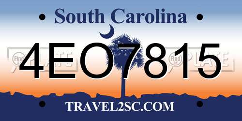 4EO7815 South Carolina License Plate