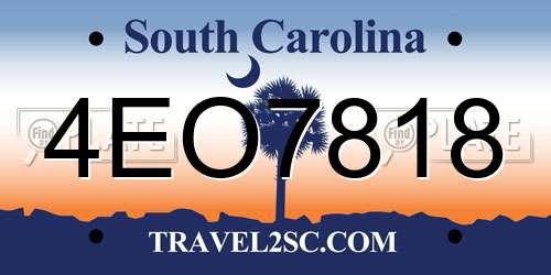 4EO7818 South Carolina License Plate