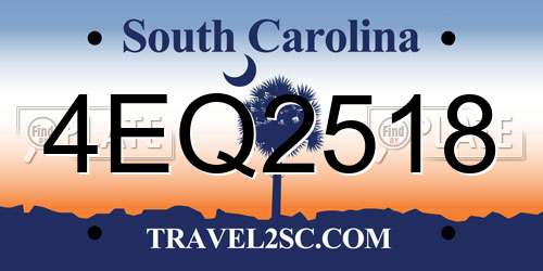 4EQ2518 South Carolina License Plate