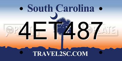 4ET487 South Carolina License Plate