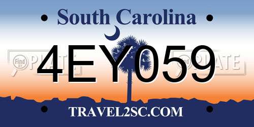 4EY059 South Carolina License Plate