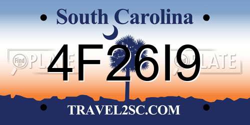 4F26I9 South Carolina License Plate