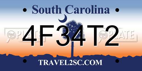 4F34T2 South Carolina License Plate